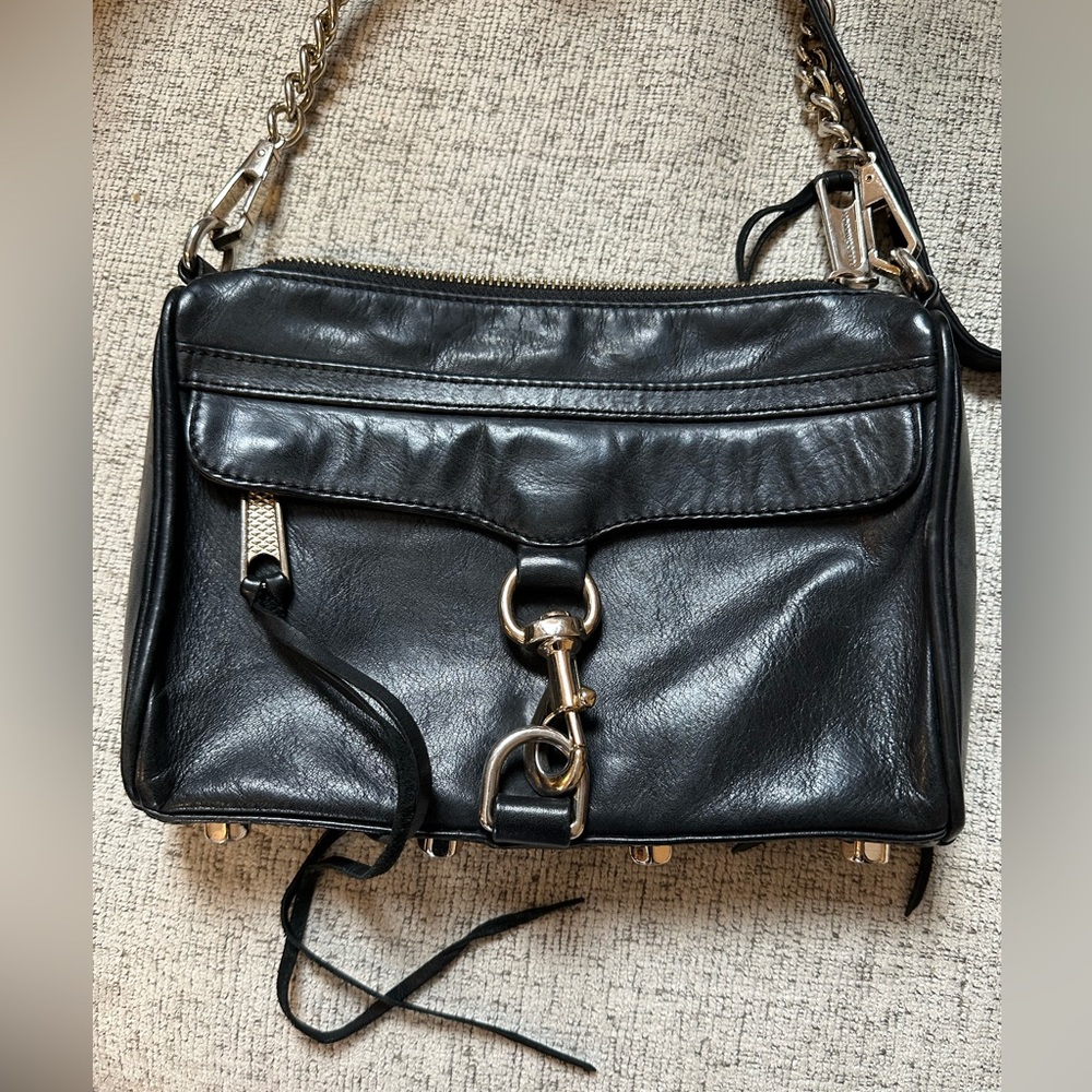 Rebecca Minkoff MAC mini crossbody chain silver hardware leather black